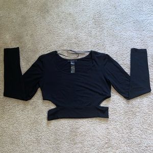 🌟Forever 21 Black Long Sleeve Crop Top With Cutouts Size Large
